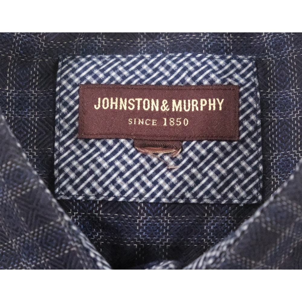 Johnston & Murphy Shirt Mens XXL Blue Plaid Button Up Long Sleeve Cotton Casual - Picture 7 of 7